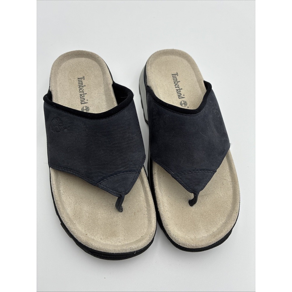 Timberland Women Platform Thong Sandals Navy Blue Leather Slides 74306 Size 6.5M